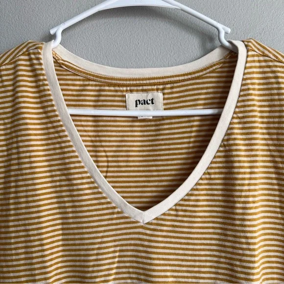 Pact Organic Softspun V-Neck Tee Cotton Mustard White Stripe XL - Picture 5 of 9